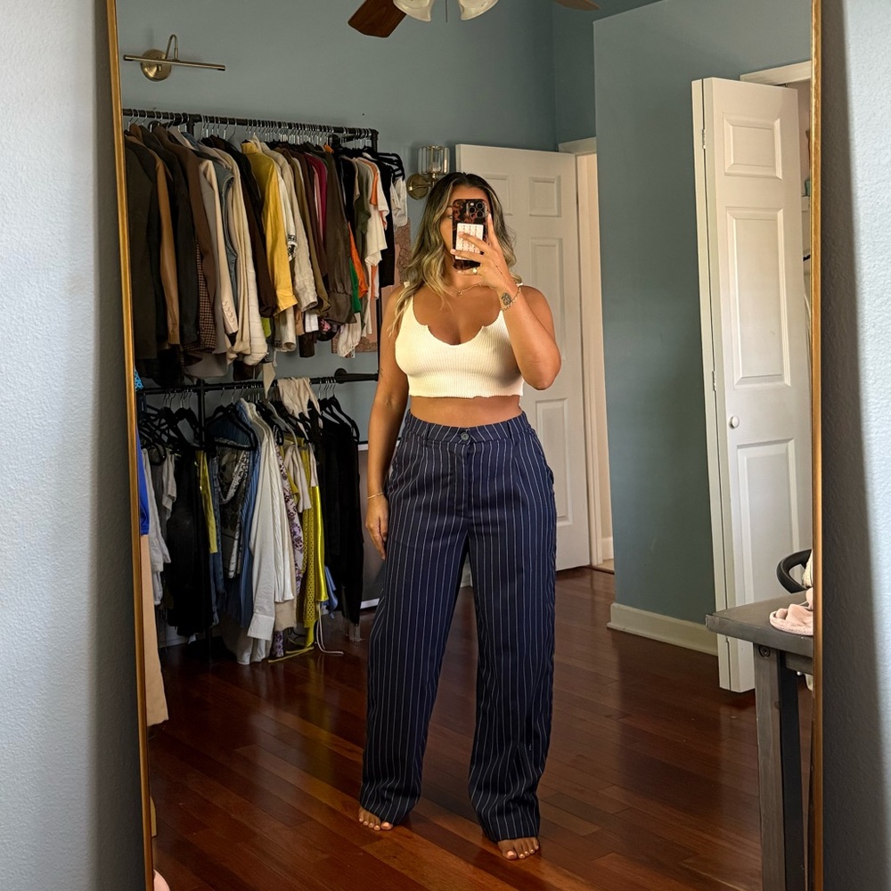 H&M Navy Pinstripe Wide Leg Pants